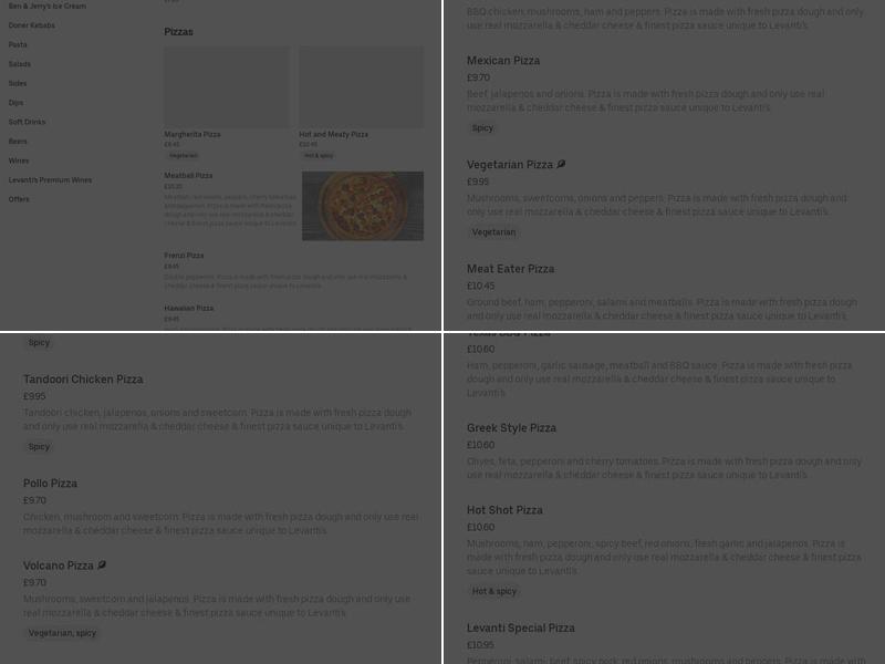 Levanti's Pizza & Burgers Menu