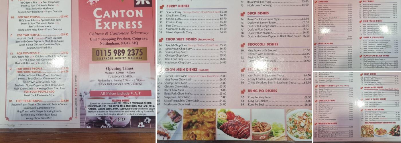 Canton Express Menu
