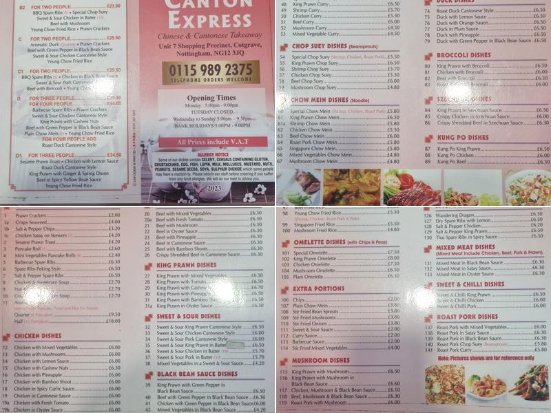 Canton Express Menu