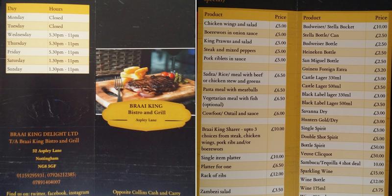 Braai King Bistro And Grill Menu