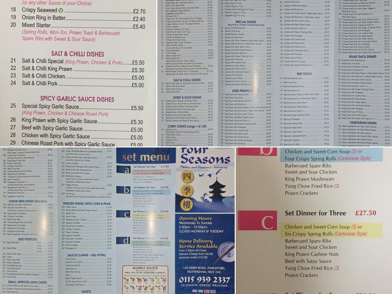 Four Seasons Chinese Take Away Menu