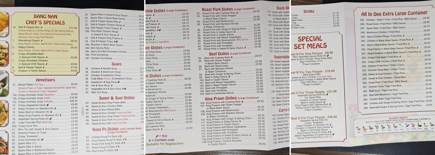 Jiang Nan Menu