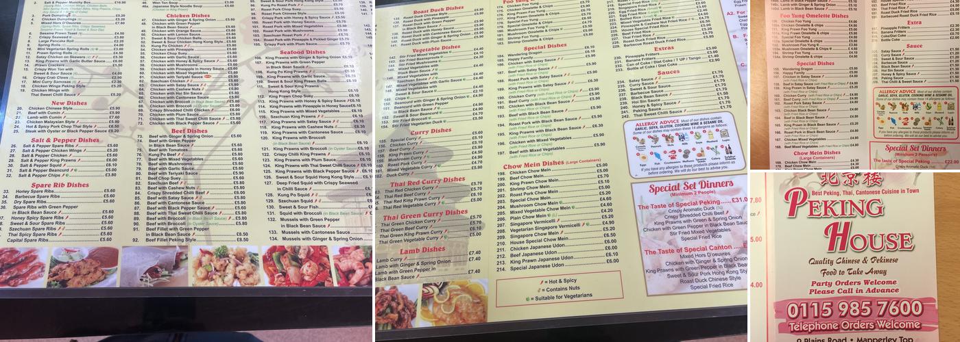 Peking House Mapperley Menu