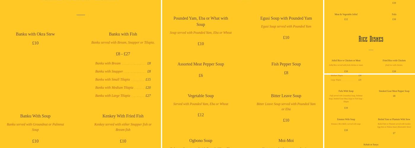 African Base Restaurant Menu