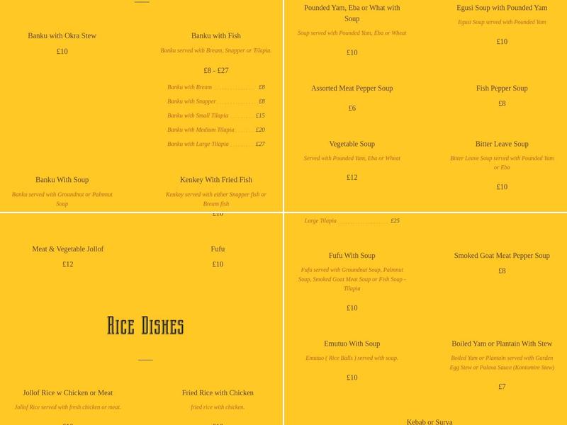 African Base Restaurant Menu