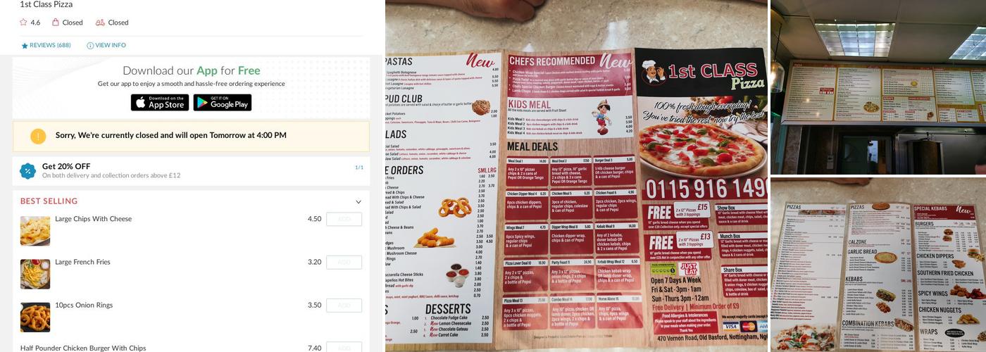 1st Class Pizza & Kebab House Menu