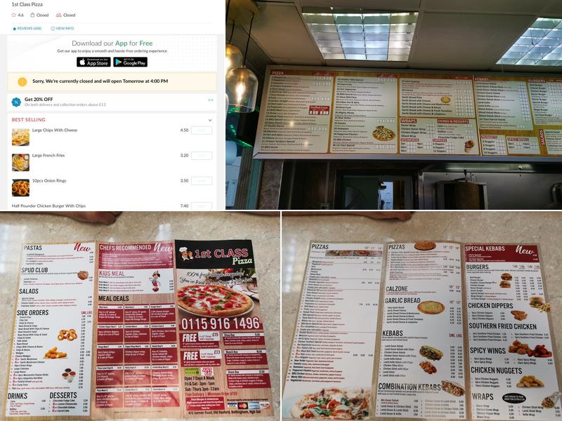 1st Class Pizza & Kebab House Menu