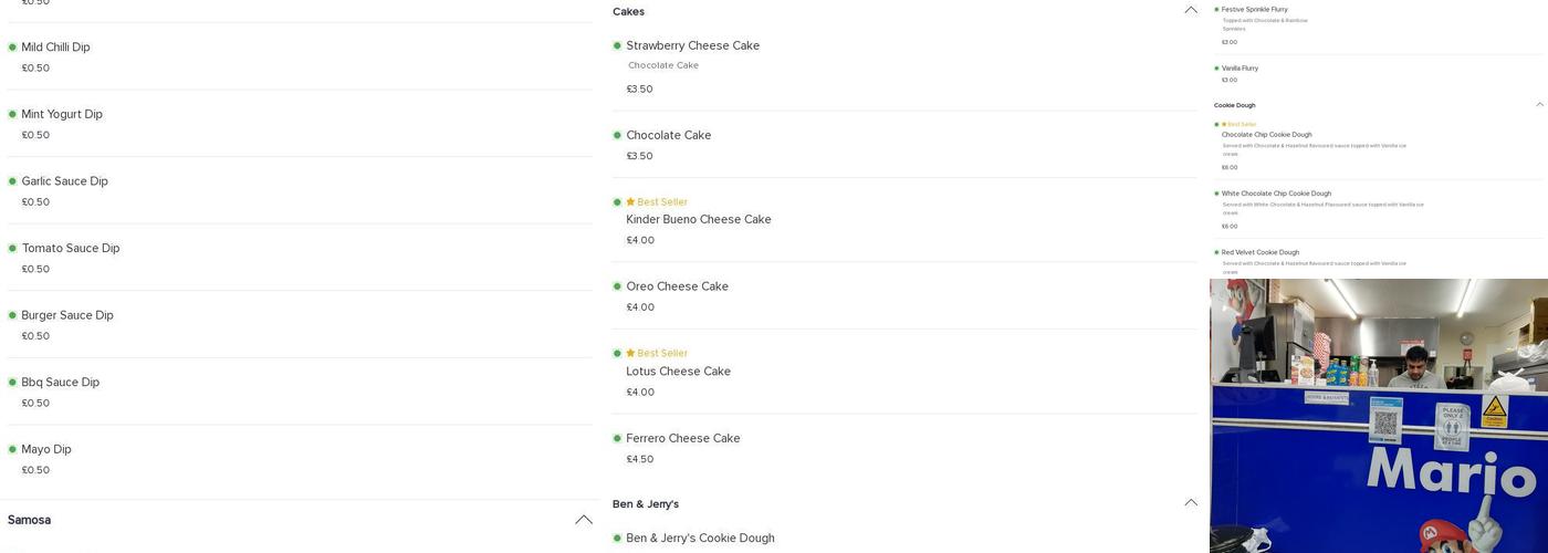 Mario's Fast Food Menu