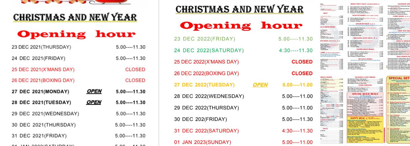 Tang's Chinese Takeaway Menu