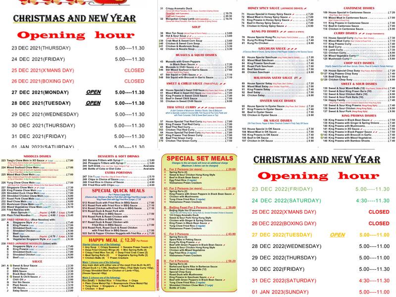 Tang's Chinese Takeaway Menu