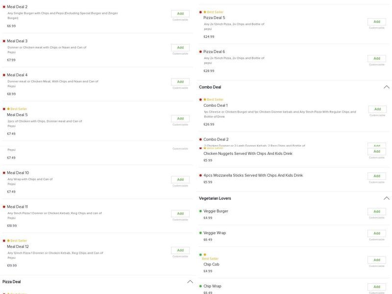 Best Pizza and Kebab Menu