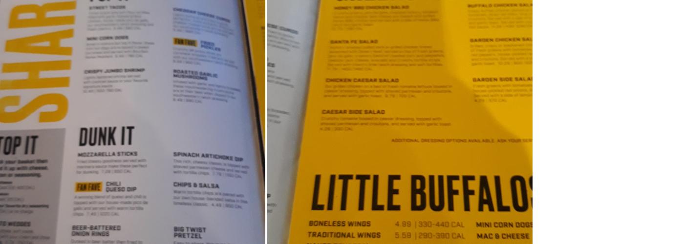 Buffalo Wild Wings Menu