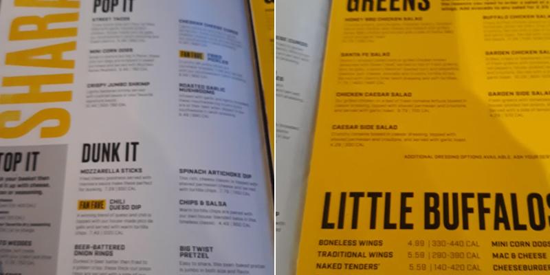 Buffalo Wild Wings Menu