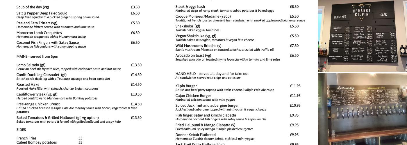 The Kilpin Beer Cafe Menu