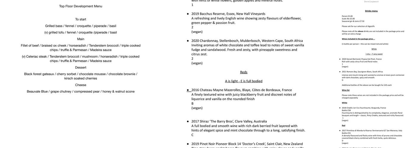 Top Floor Development Menu