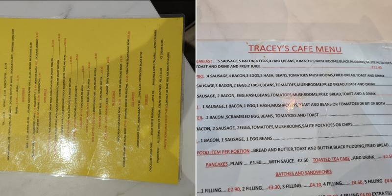 Tracey Cafe Menu