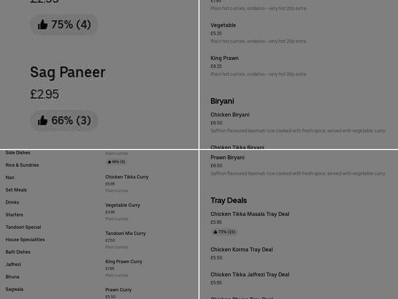 Millennium Balti Menu