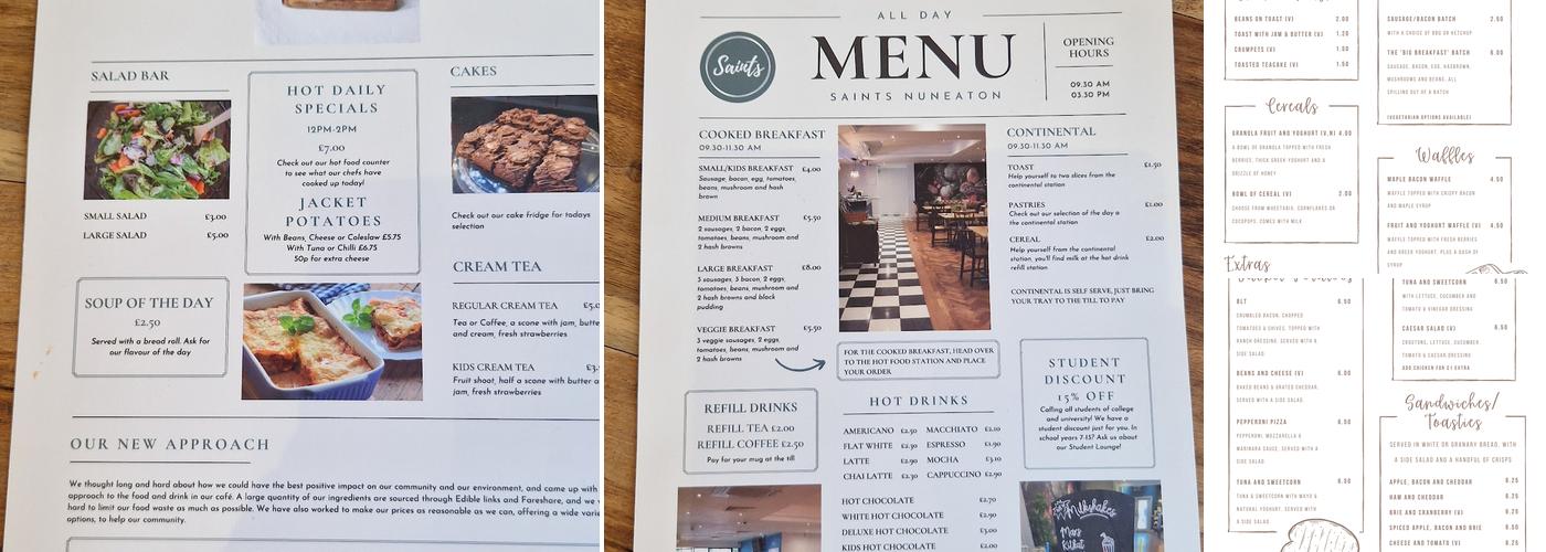 Saints Nuneaton Menu
