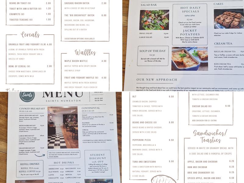 Saints Nuneaton Menu