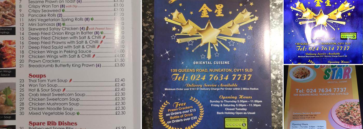 Golden Star Take Away Menu