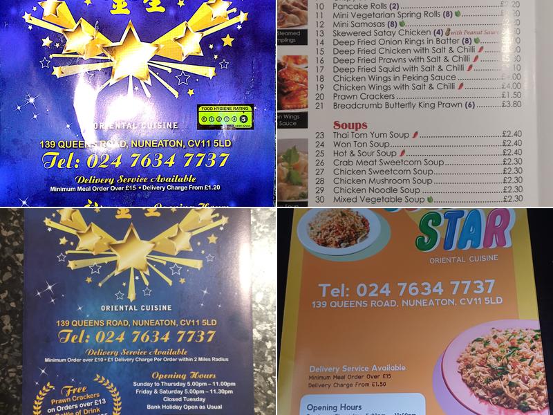 Golden Star Take Away Menu