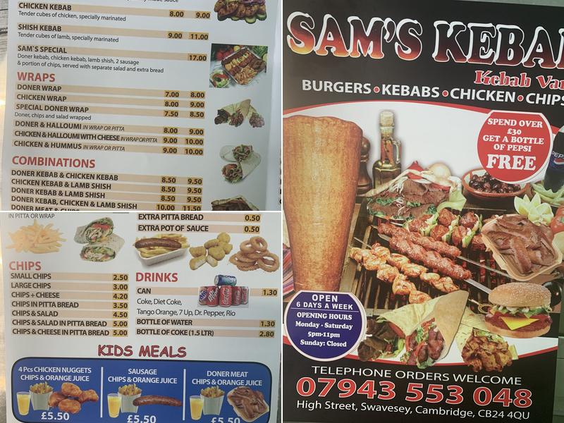 Sam's kebab Menu