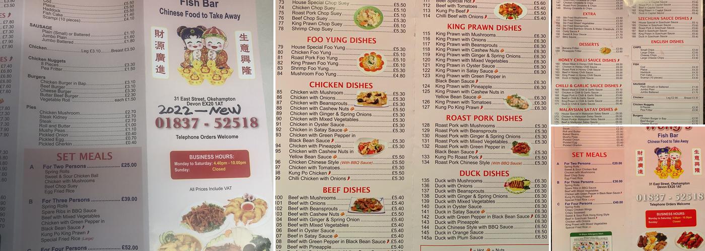 Wongs Fish Bar Menu