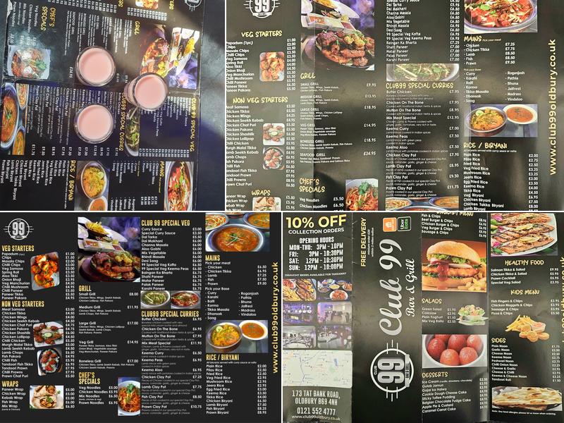 Club 99 bar & grill Menu