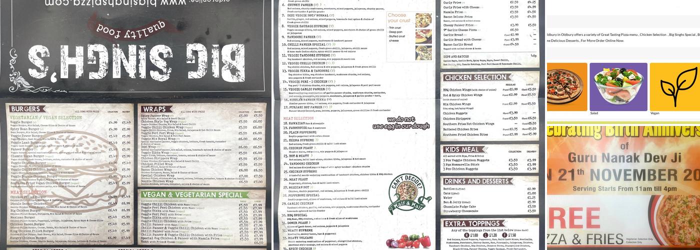 Big singhs oldbury Menu