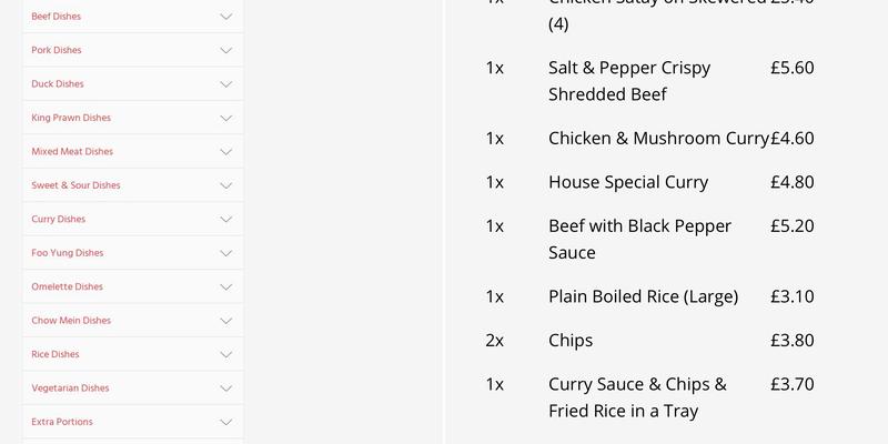 Tividale Valley Menu