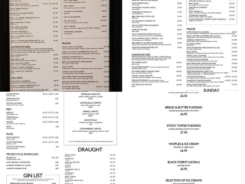 The Farrars Arms Menu