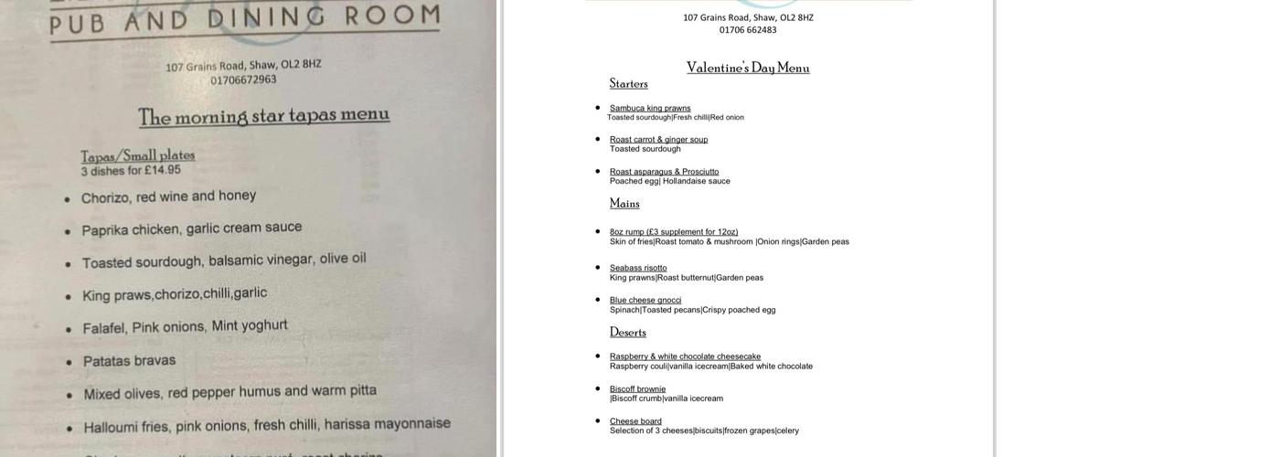 The Morning Star Menu