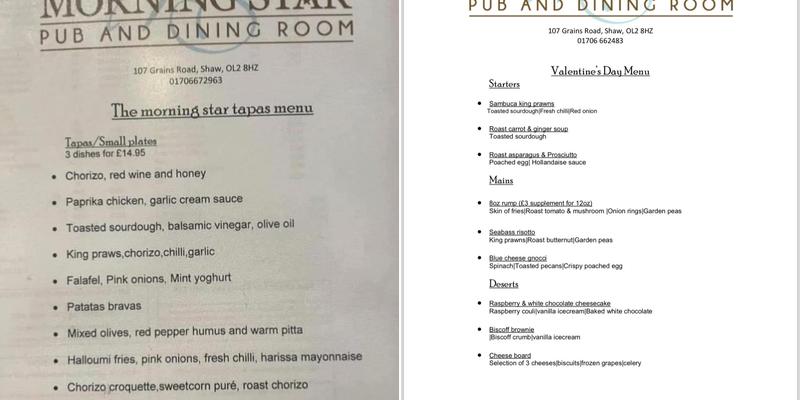 The Morning Star Menu