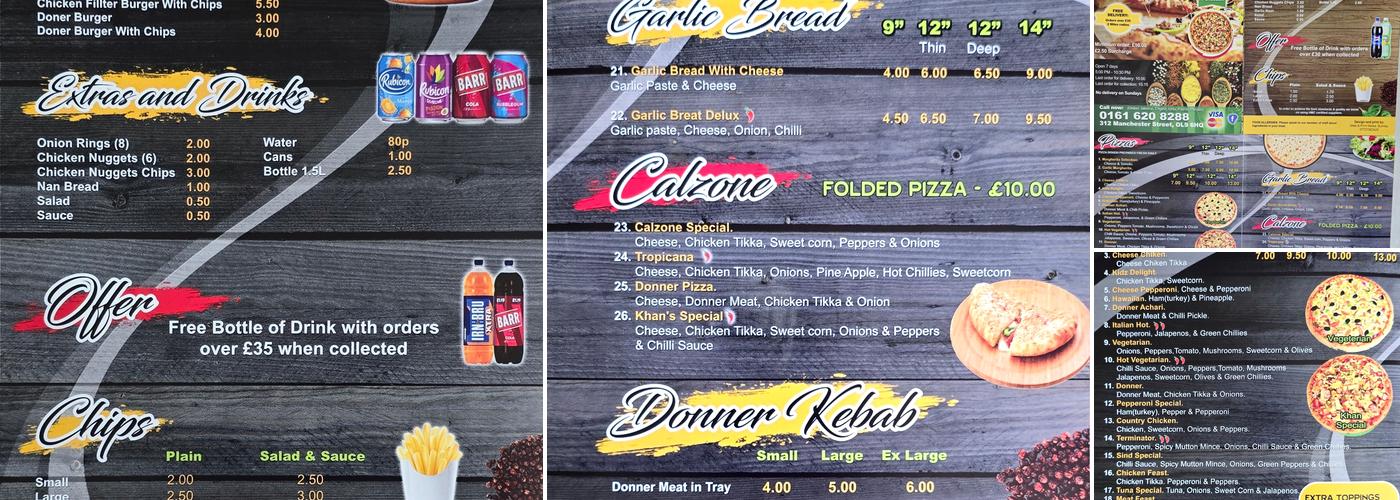 Khan's Pizza Menu