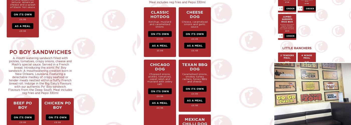 Mashs Wing Ranch Oldham Menu