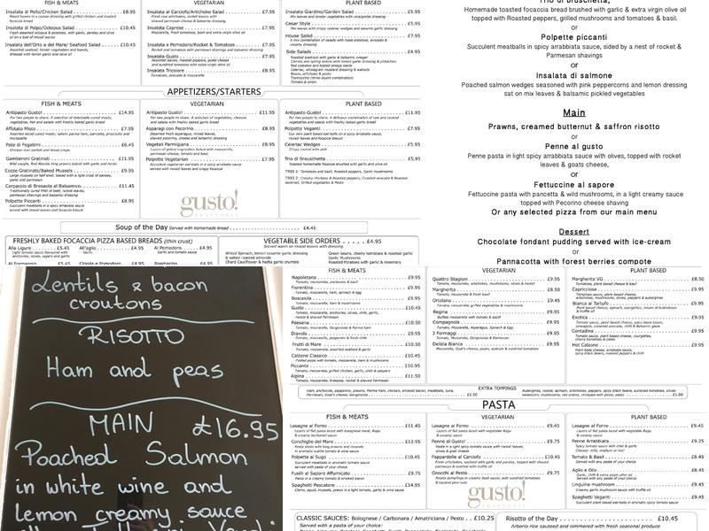 Gusto Trattoria Menu