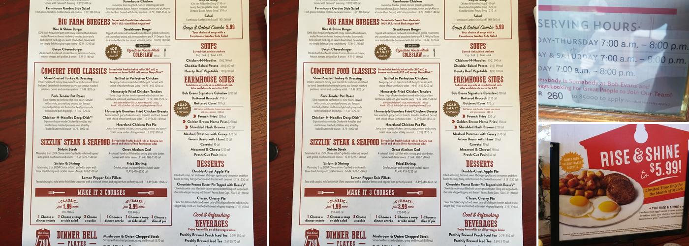 Bob Evans Menu