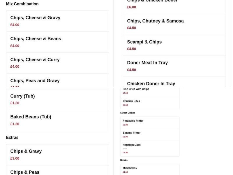 Our Chippy & Kebab House Menu