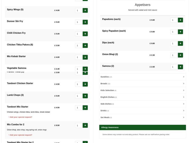 Rajas' Spice Takeaway Menu