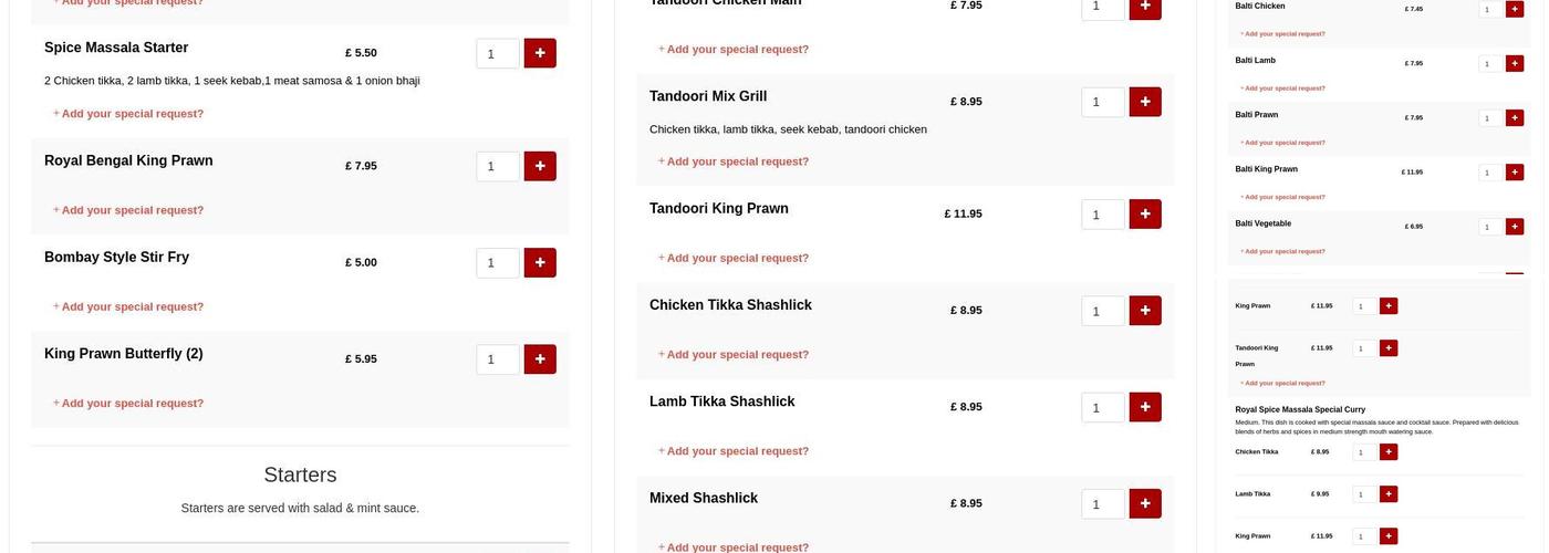 The Spice Masala Menu