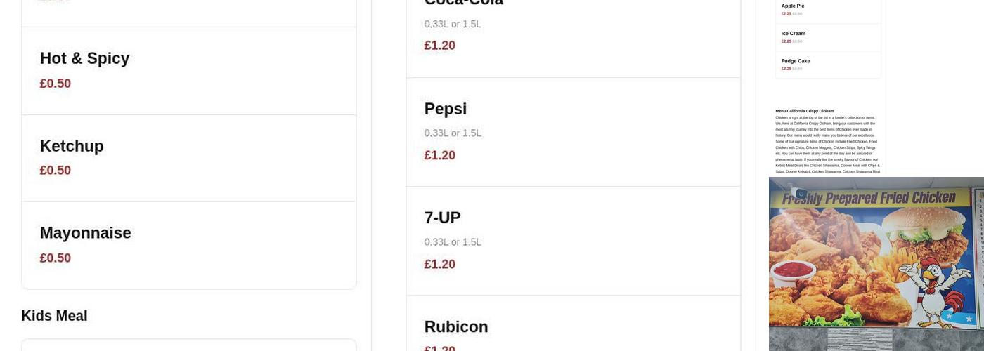 California Crispy Chicken Oldham Menu