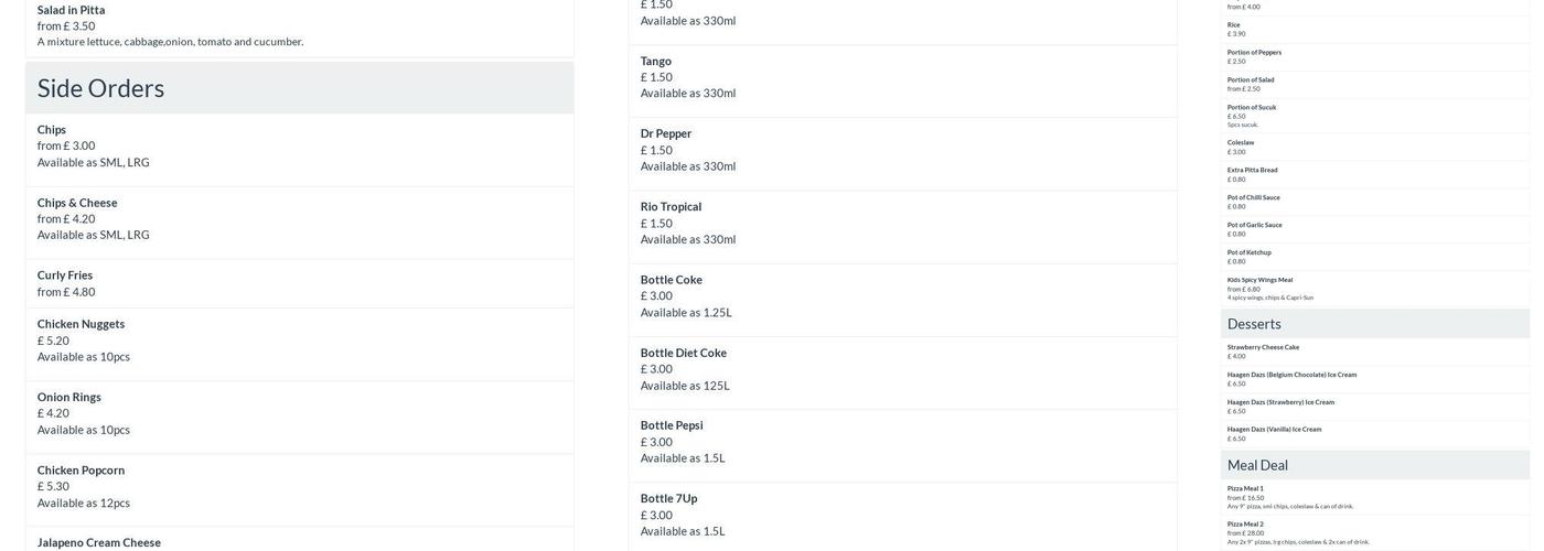 Shelley Kebab and Pizza House Menu