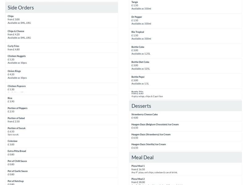 Shelley Kebab and Pizza House Menu