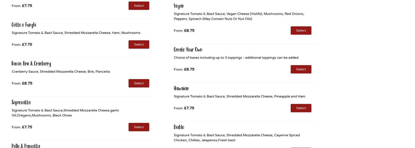 The Saucy Pizza Co Menu