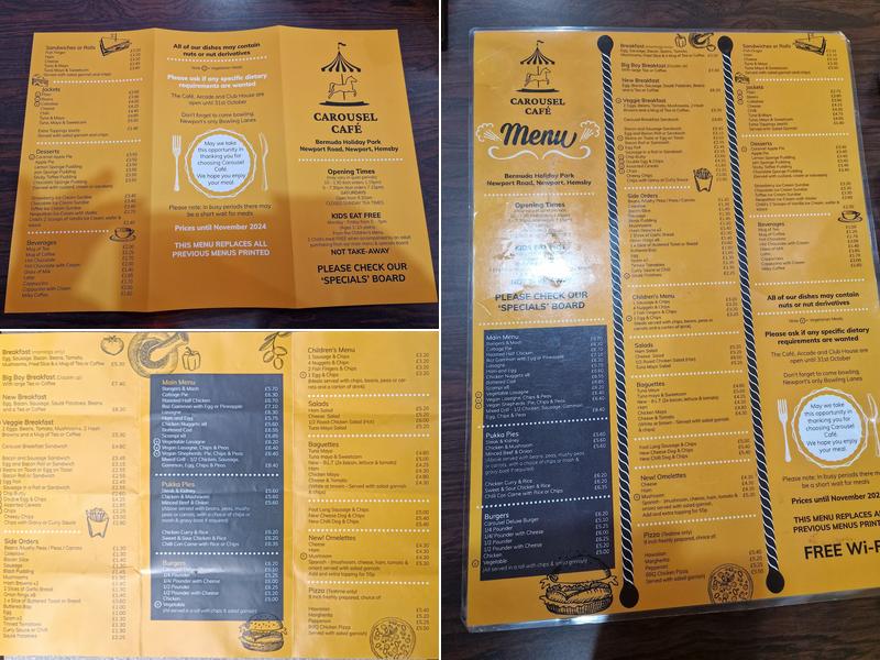 Carousel Cafe Hemsby Menu