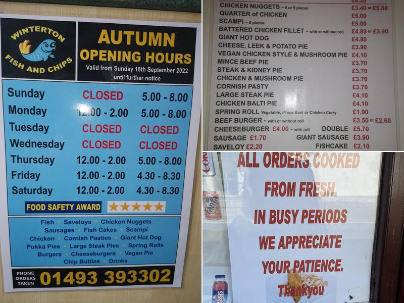 Winterton Fish and Chips Menu