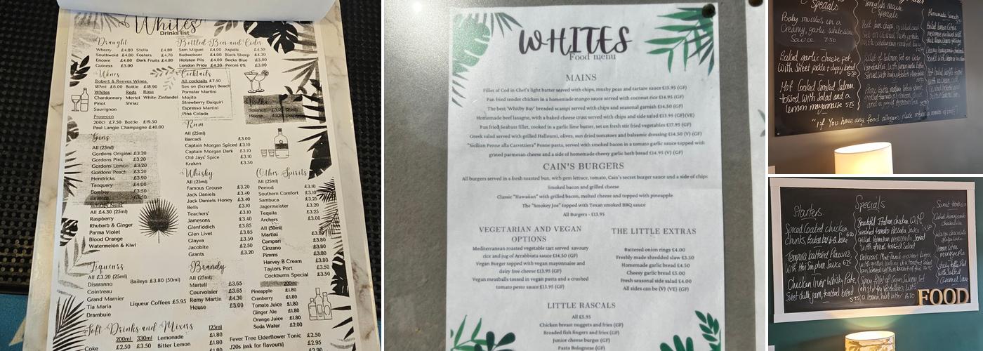 Whites Lounge Bar (WLB) Menu