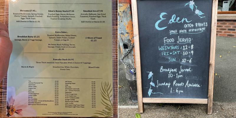 Eden Bistro - Burscough Menu
