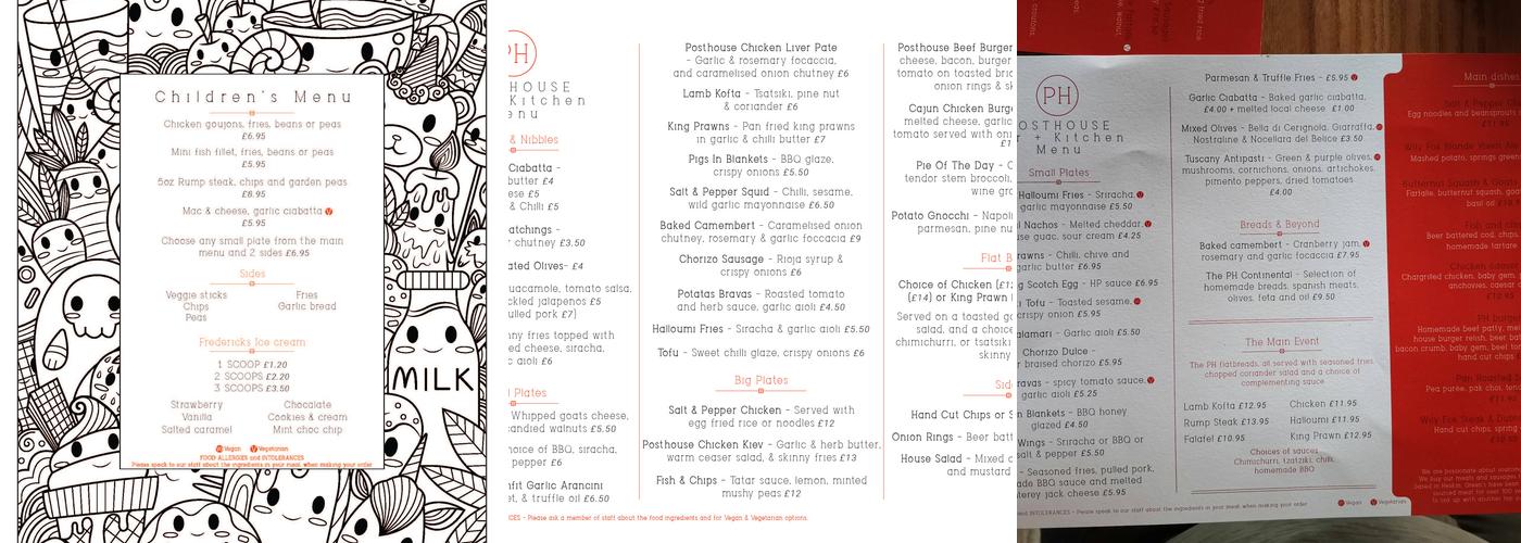 Posthouse Menu