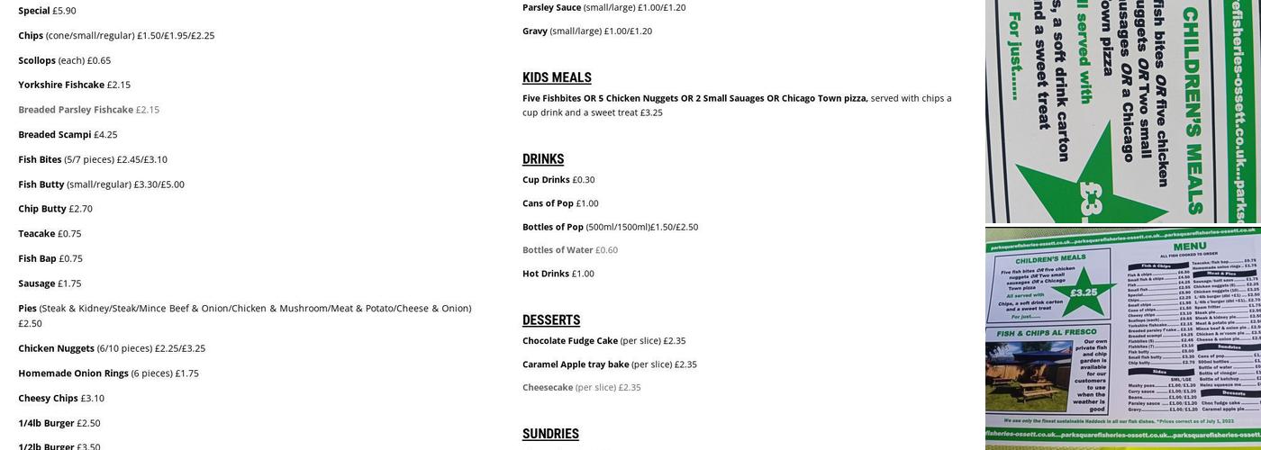 Park Square Fisheries Menu